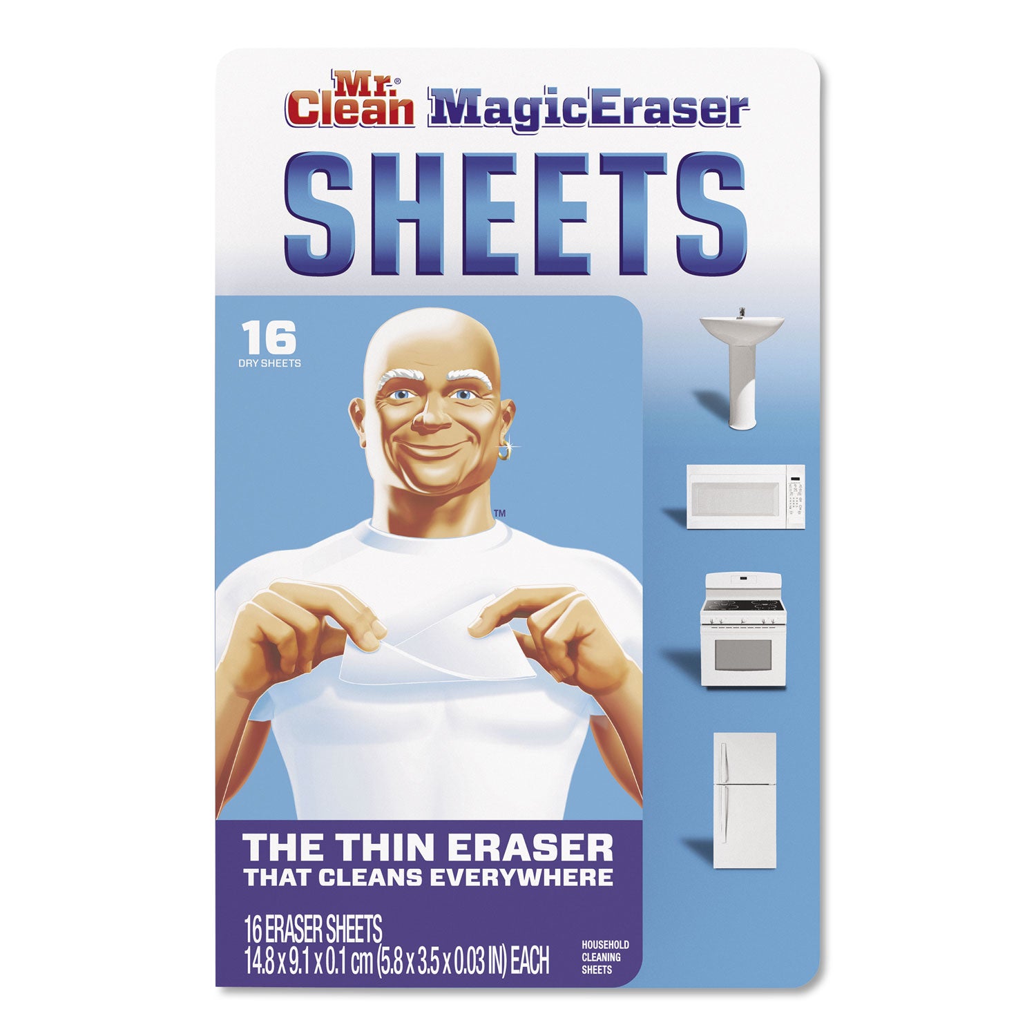Mr. Clean Magic Eraser Sheets, 3.5 x 5.8, 0.03" Thick, White, 16/Pack (02562PK)