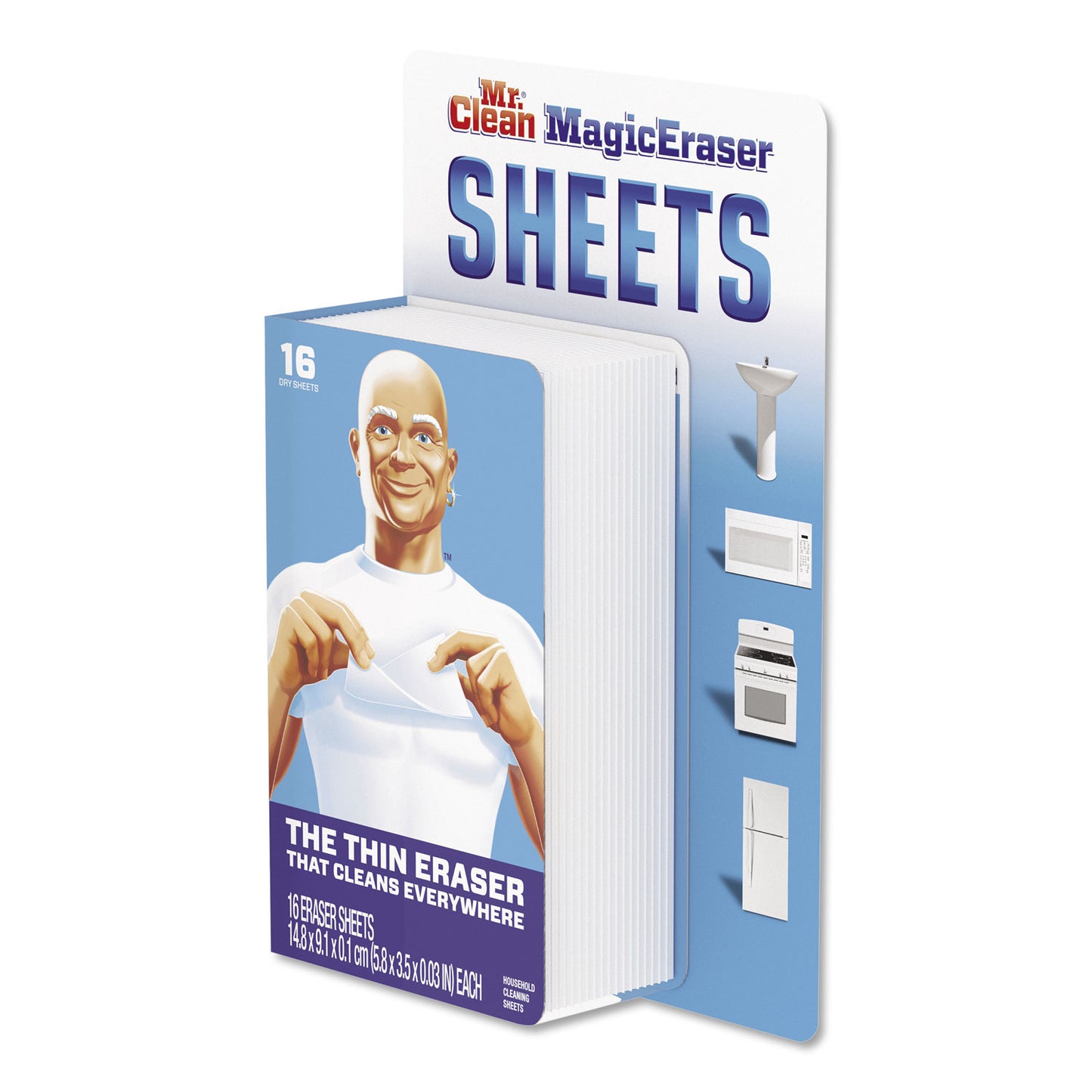 Mr. Clean Magic Eraser Sheets, 3.5 x 5.8, 0.03" Thick, White, 16/Pack (02562PK)
