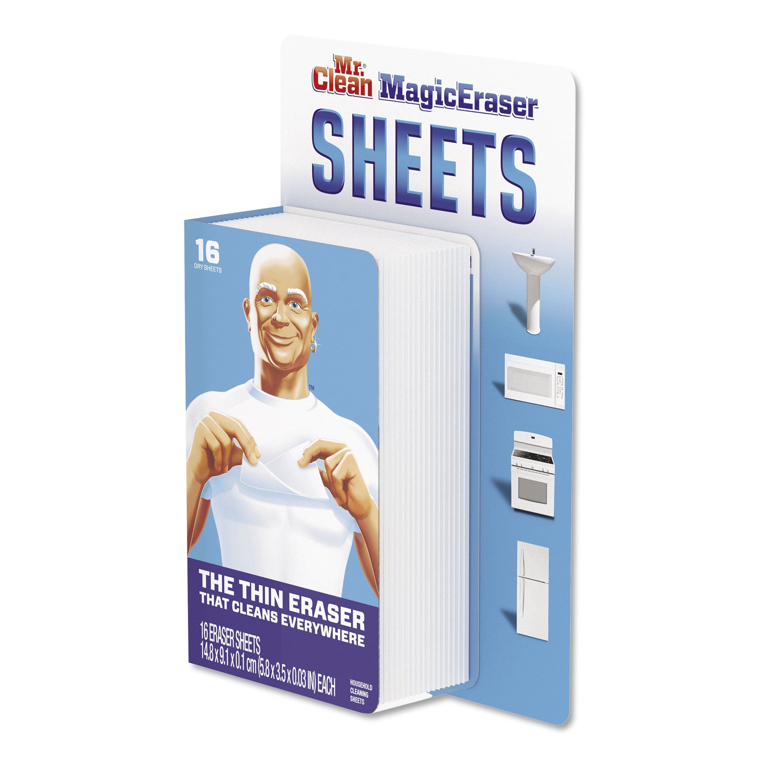 Mr. Clean Magic Eraser Sheets, 3.5 x 5.8, 0.03" Thick, White, 16/Pack (02562PK)