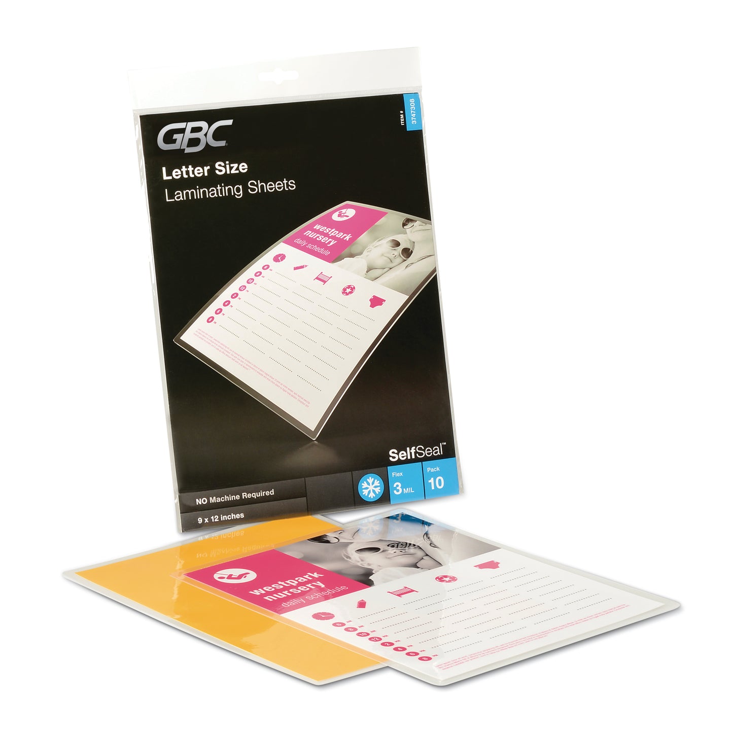 GBC SelfSeal Self-Adhesive Laminating Pouches and Single-Sided Sheets, 3 mil, 9" x 12", Gloss Clear, 10/Pack (3747308)