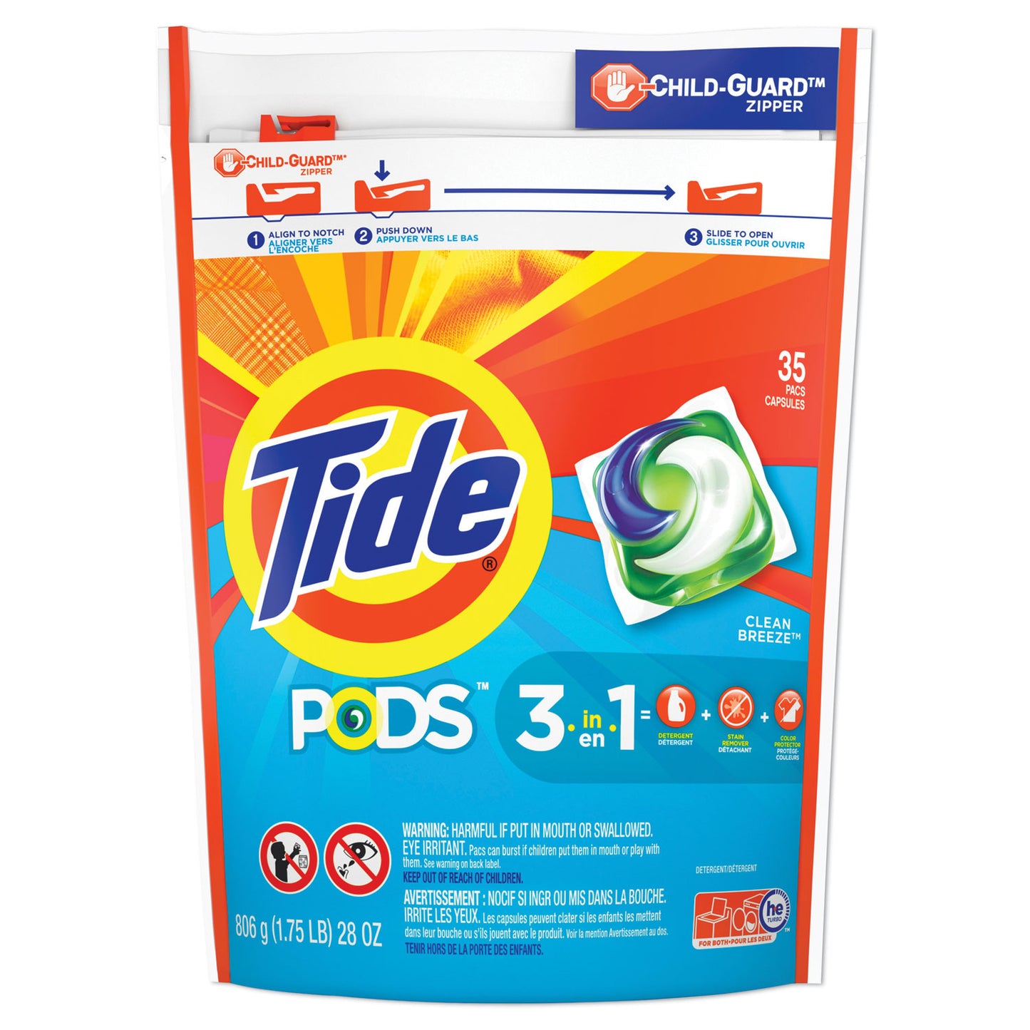 Tide Pods, Laundry Detergent, Clean Breeze, 35/Pack, 4 Pack/Carton (93126CT)