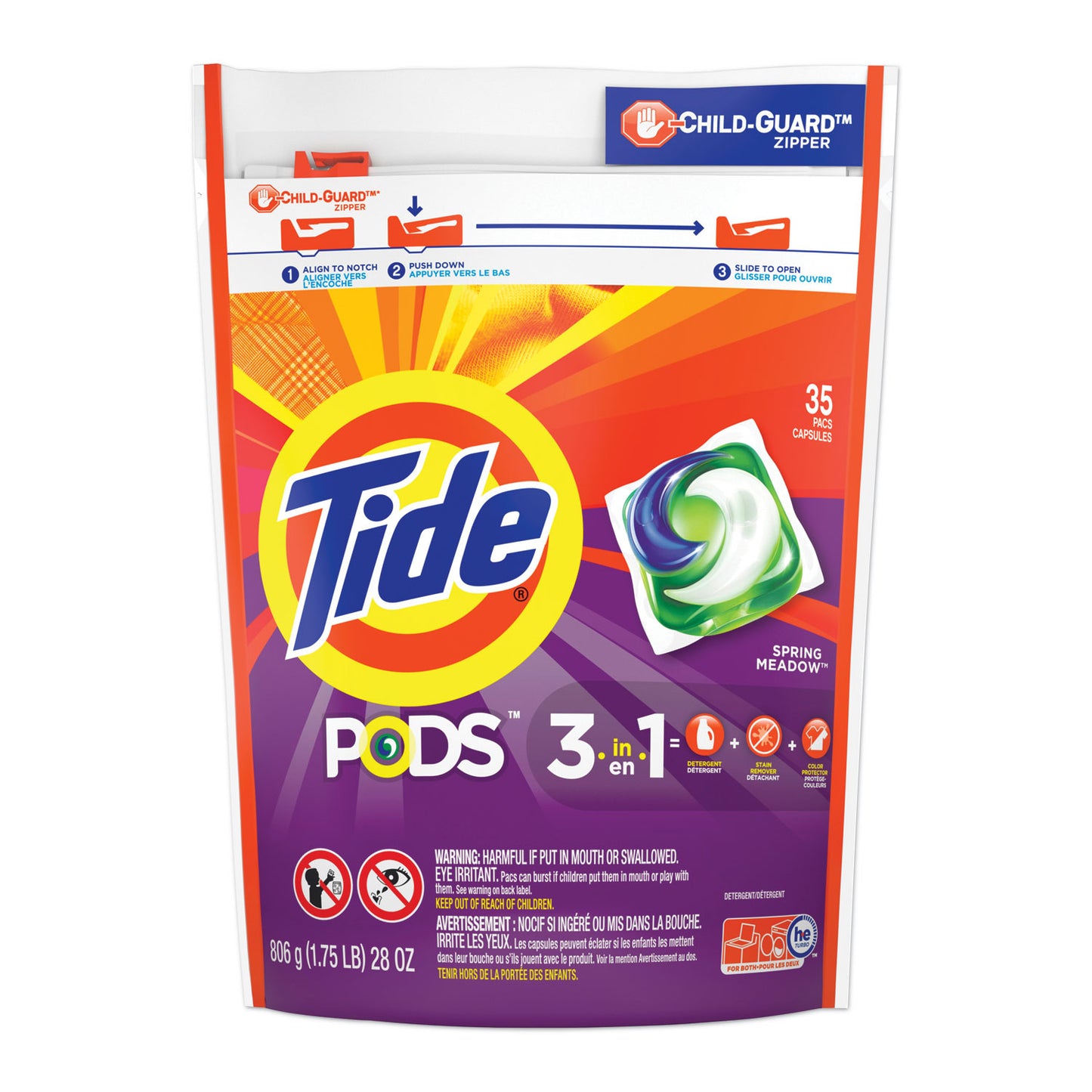 Tide Pods, Laundry Detergent, Spring Meadow, 35/Pack, 4 Packs/Carton (93127CT)