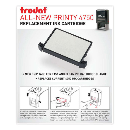 E4750 Printy Replacement Pad for Trodat Self-Inking Stamps, 1" x 1.63", Black (P4750BK)