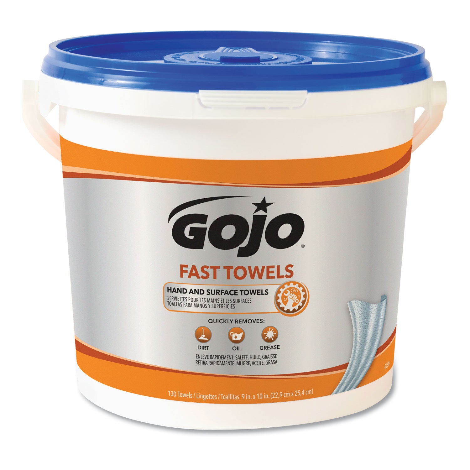 GOJO FAST TOWELS Hand Cleaning Towels, 9 x 10, Fresh Citrus, Blue, 225/Bucket, 2 Buckets/Carton (629902CT)