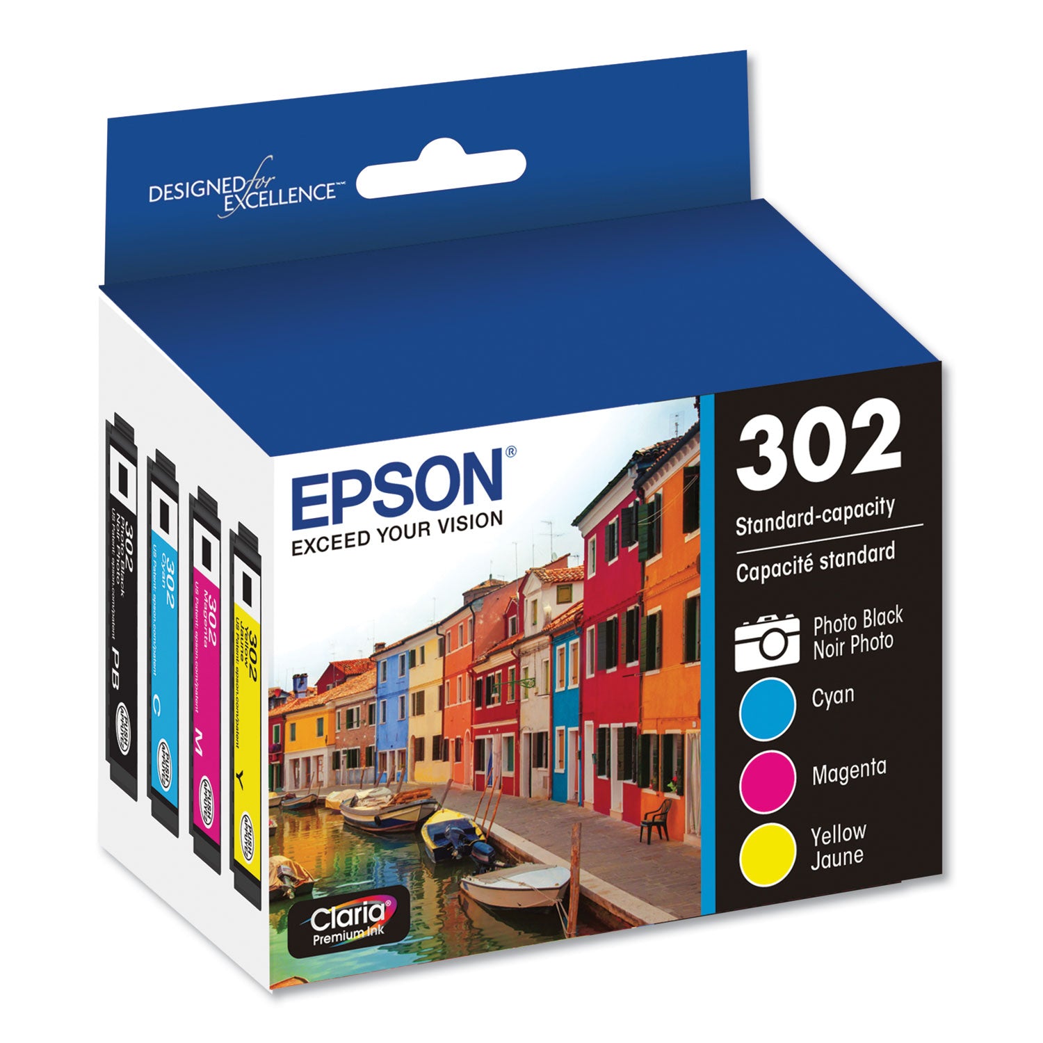 Epson T302520-S (T302) Claria Ink, Cyan/Magenta/Photo Black/Yellow