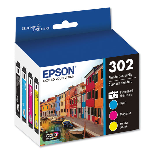 Epson T302520-S (T302) Claria Ink, Cyan/Magenta/Photo Black/Yellow