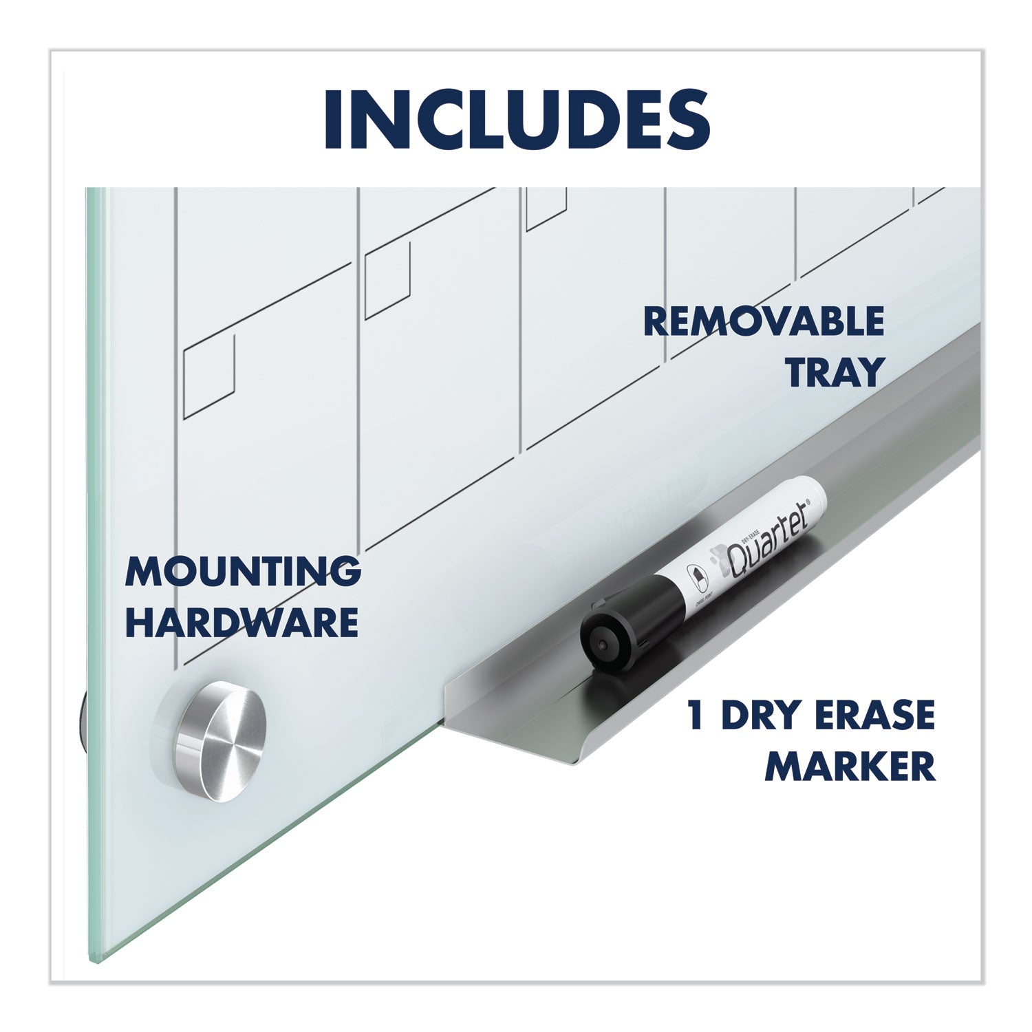 Quartet Infinity Magnetic Glass Calendar Board, One Month, 24 x 18, White Surface (GC2418F)