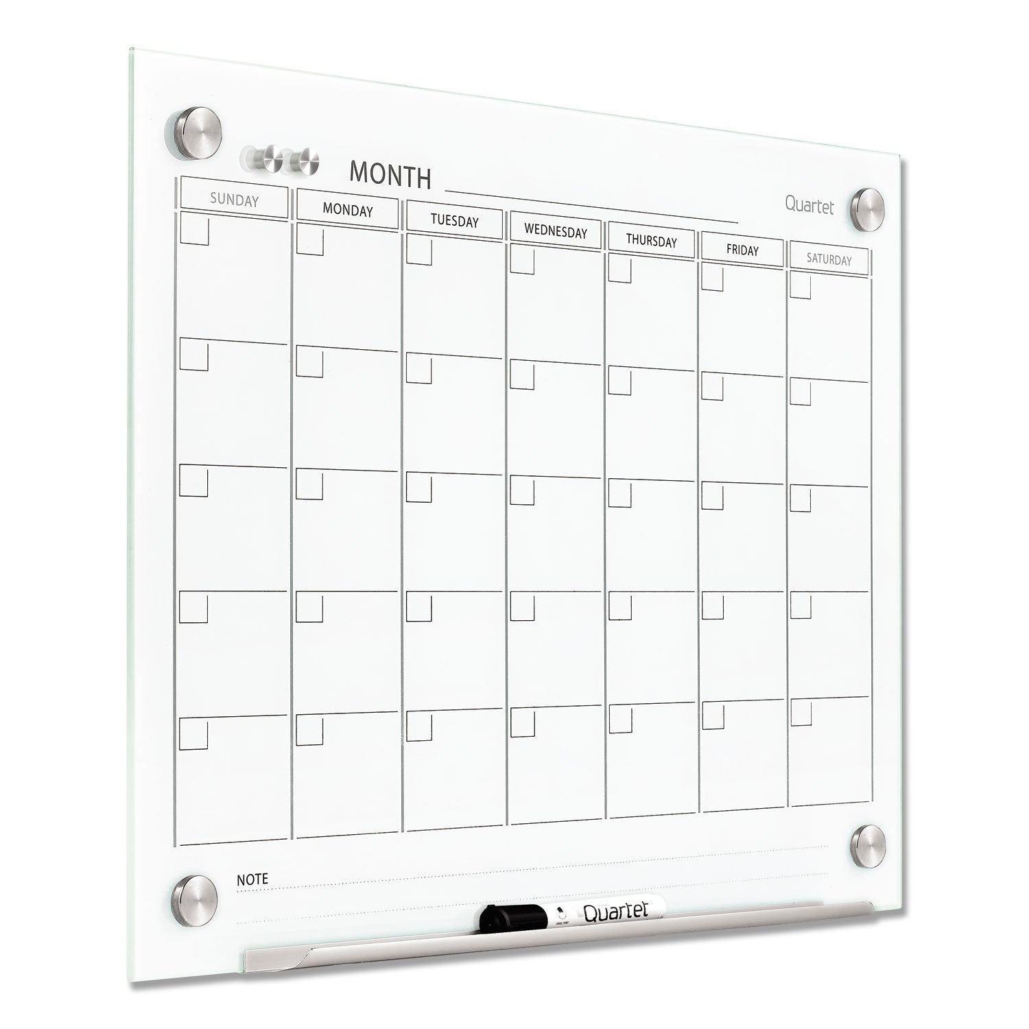 Quartet Infinity Magnetic Glass Calendar Board, One Month, 24 x 18, White Surface (GC2418F)