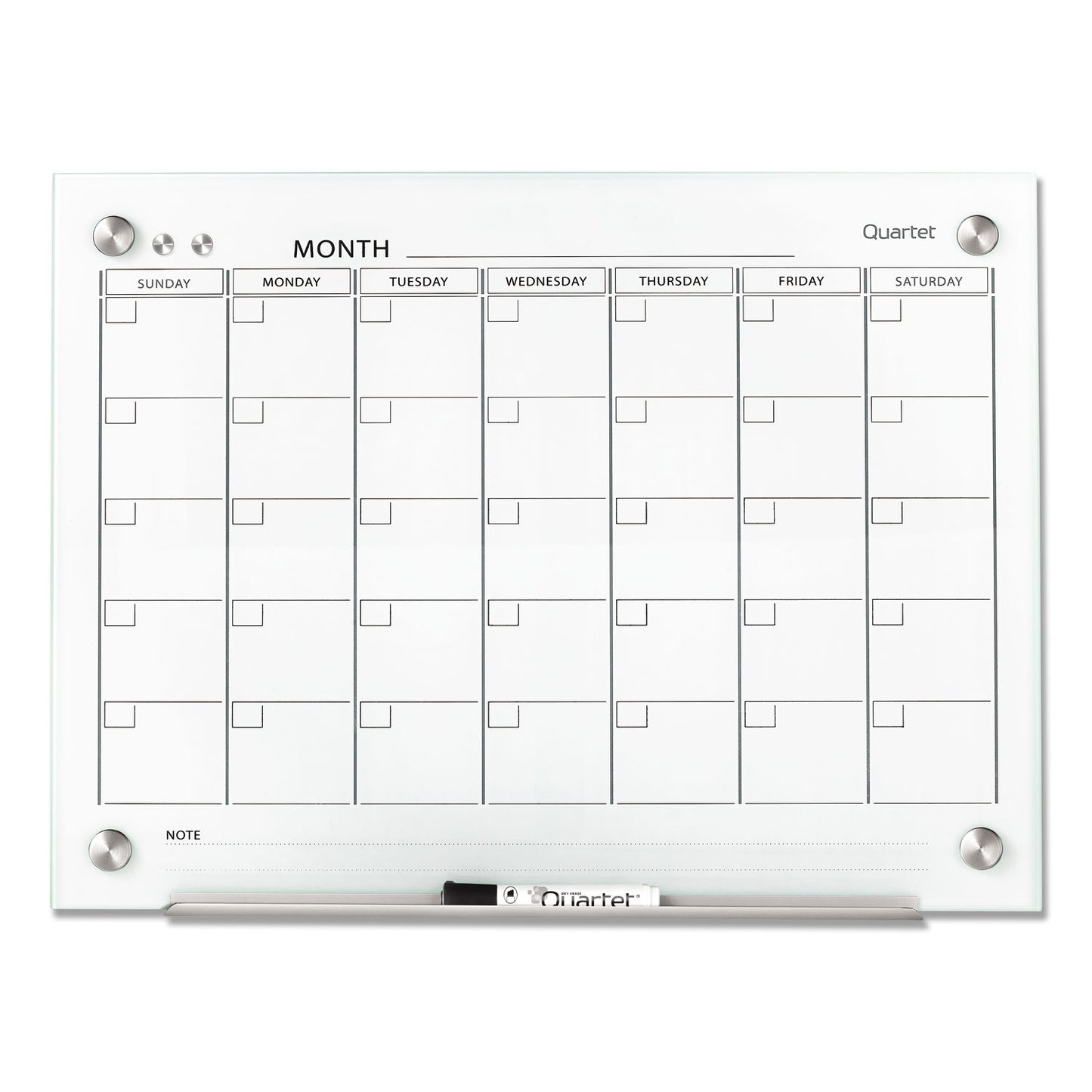 Quartet Infinity Magnetic Glass Calendar Board, One Month, 24 x 18, White Surface (GC2418F)