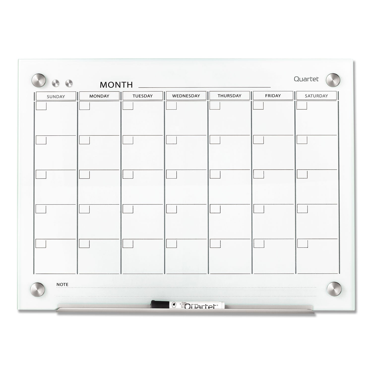 Quartet Infinity Magnetic Glass Calendar Board, One Month, 24 x 18, White Surface (GC2418F)