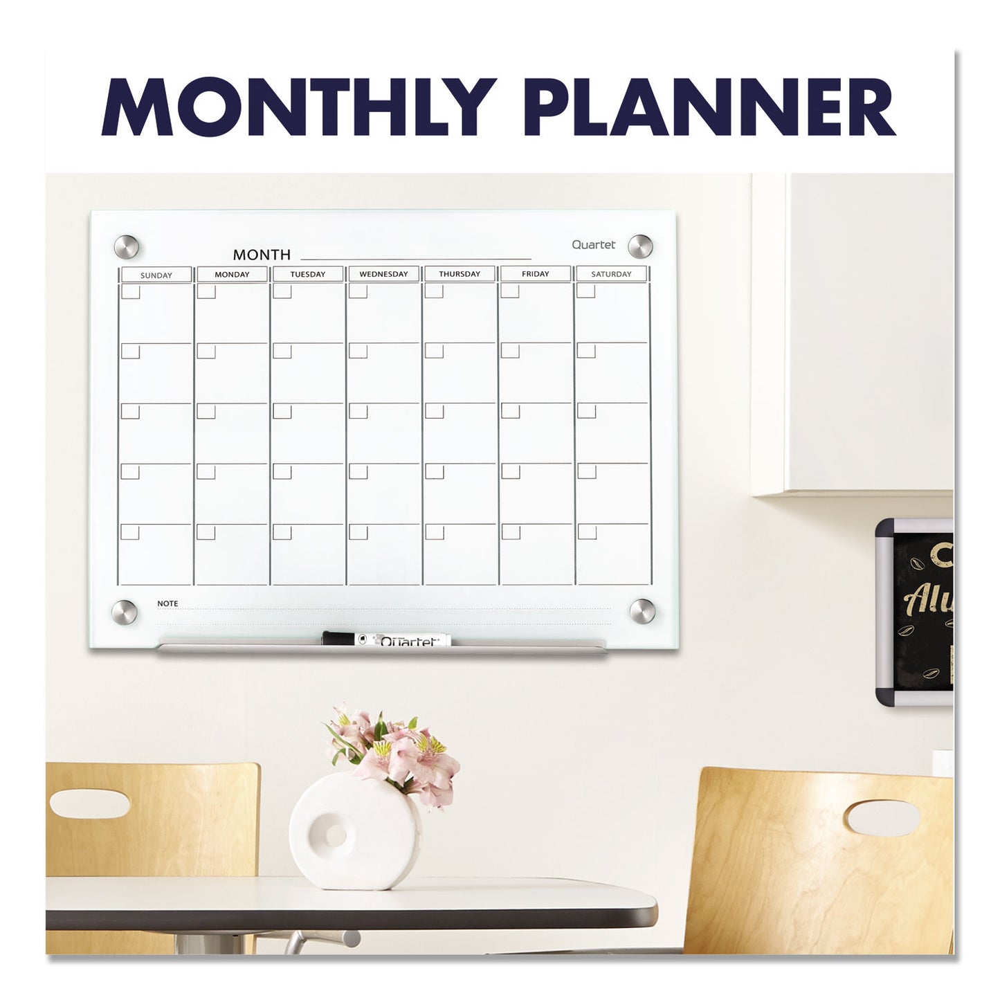 Quartet Infinity Magnetic Glass Calendar Board, One Month, 24 x 18, White Surface (GC2418F)