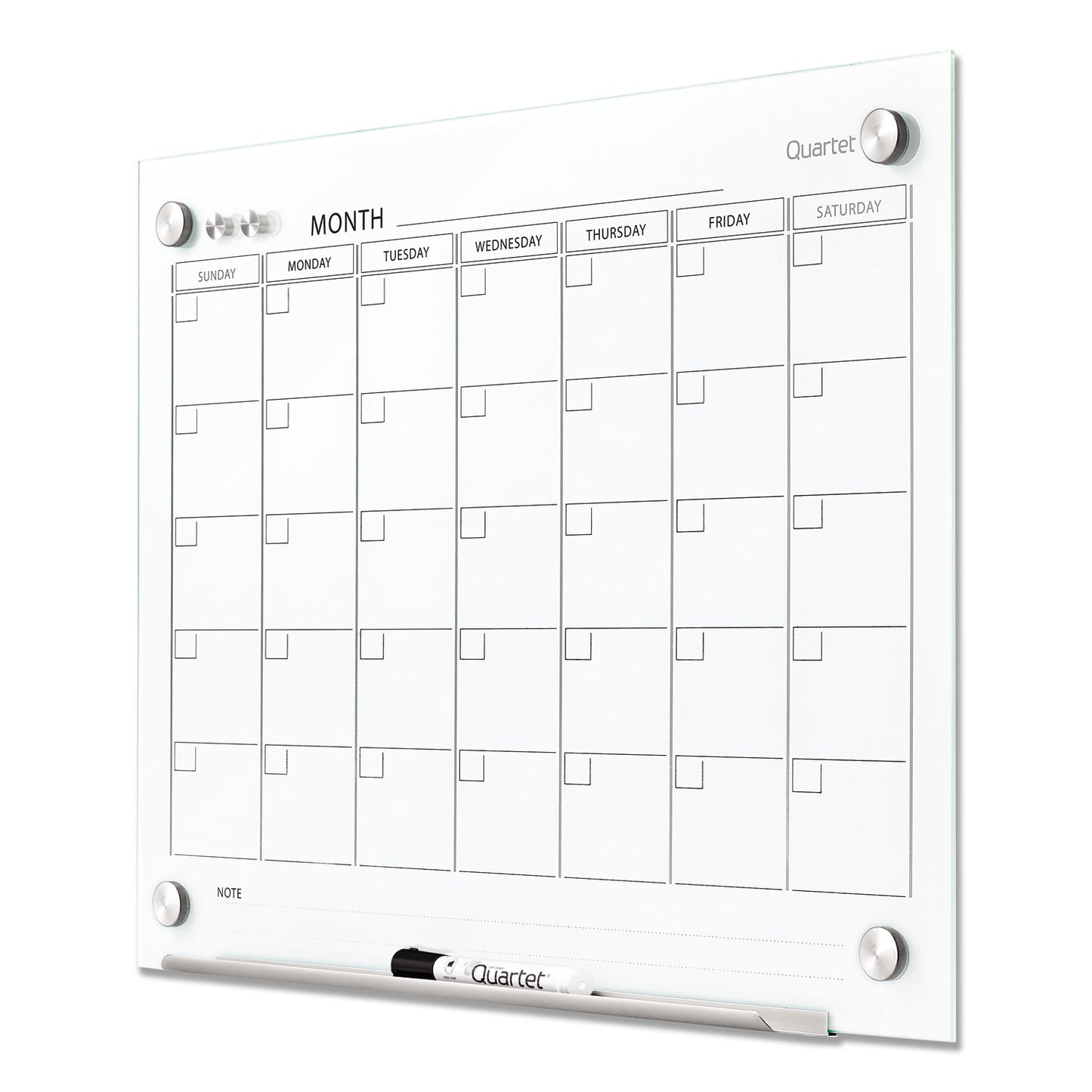 Quartet Infinity Magnetic Glass Calendar Board, One Month, 24 x 18, White Surface (GC2418F)