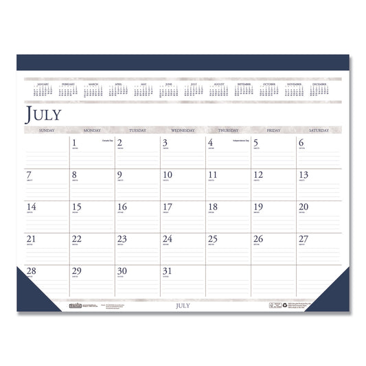 House of Doolittle Recycled Academic Desk Pad Calendar, 18.5 x 13, White/Blue Sheets, Blue Binding/Corners, 14-Month (July to Aug): 2024 to 2025 (1556)