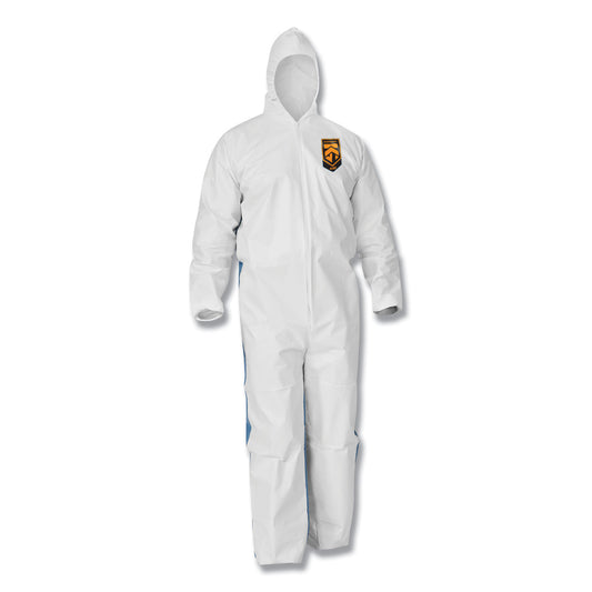 KleenGuard A35 Liquid and Particle Protection Coveralls, Zipper Front, Hooded, Elastic Wrists and Ankles, Large, White, 25/Carton (38938)