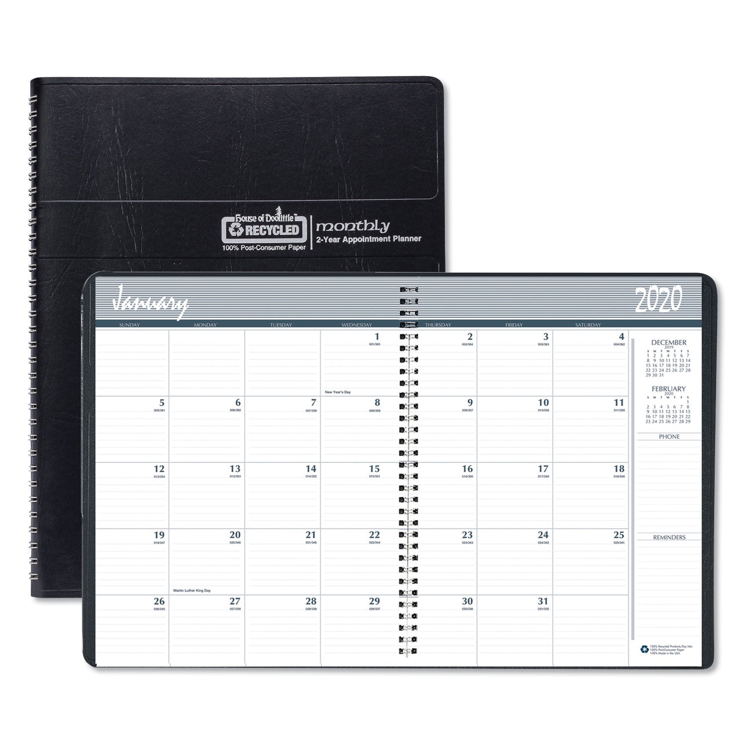 House of Doolittle Recycled Two Year Monthly Planner with Expense Logs, 8.75 x 6.88, Black Cover, 24-Month: Jan 2025 to Dec 2026 (268002)