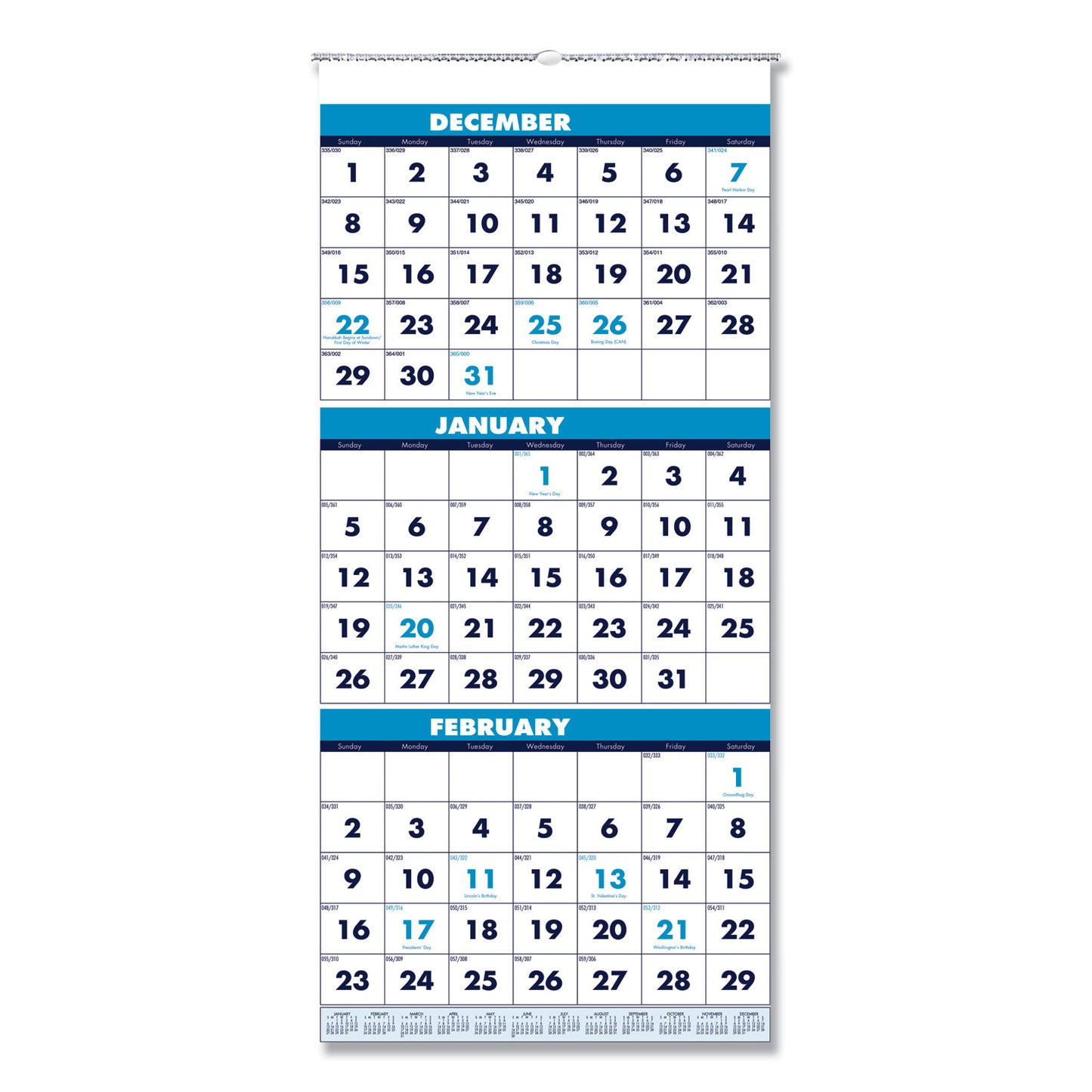 House of Doolittle Recycled Three-Month Format Wall Calendar, Vertical Orientation, 12.25 x 26, White Sheets, 14-Month: Dec 2024 to Jan 2026 (3640)