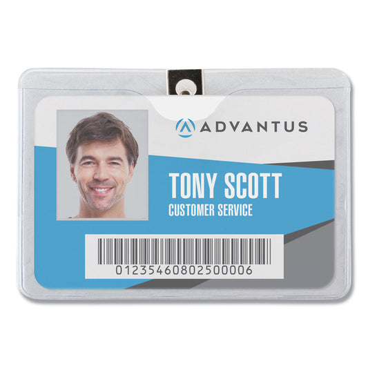 Advantus ID Badge Holders with Clip, Horizontal, Clear 4.13" x 3.38" Holder, 3.75" x 2.75" Insert, 50/Pack (75456)