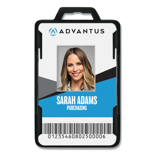 Advantus Secure-Two Card RFID Blocking Badge, Horizontal/Vertical, Black 3.68" x 2.38" Holder, 3.38" x 2.13" Insert, 20/Pack (76417)