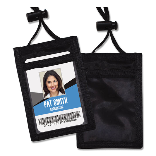 Advantus ID Badge Holders with Convention Neck Pouch, Vertical, Black/Clear 3.25" x 5" Holder, 2.38" x 3.5" Insert, 48" Cord, 12/Pack (75453)