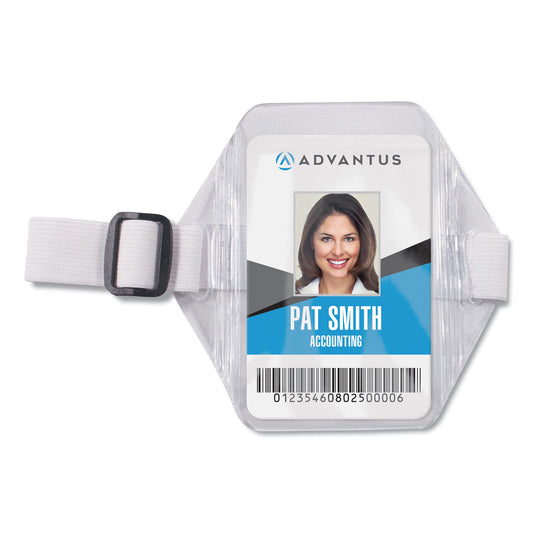 Advantus Arm Band Badge Holders, Vertical, Transparent Frost 5" x 5" Holder, 2.75" x 4" Insert, 12/Pack (75649)