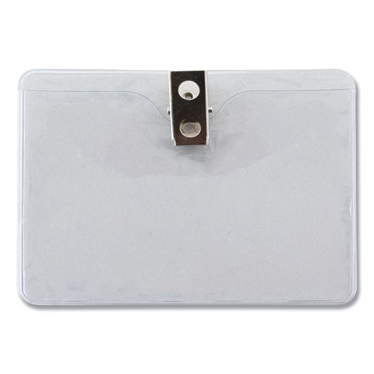 Advantus ID Badge Holders with Clip, Horizontal, Clear 4.13" x 3.38" Holder, 3.75" x 2.75" Insert, 50/Pack (75456)