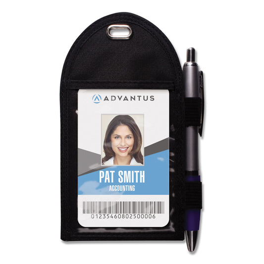 Advantus Badge Holder with Pen Loop, Vertical, Black 3.25" x 6" Holder, 2.75" x 3.5" Insert, 12/Box (75648)