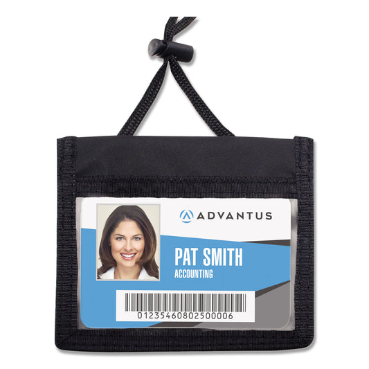 Advantus ID Badge Holders with Convention Neck Pouch, Horizontal, Black/Clear 5" x 4.25" Holder, 2.75" x 4" Insert, 48" Cord, 12/Pack (75452)