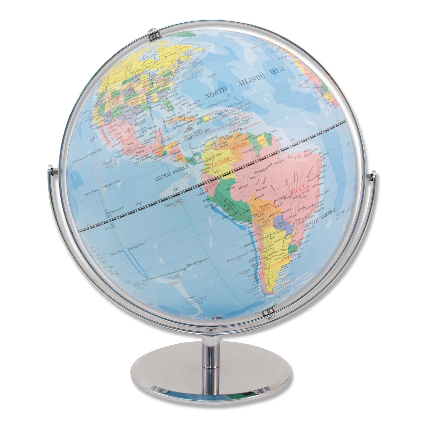 Advantus 12-Inch Globe with Blue Oceans, Silver-Toned Metal Desktop Base, Full-Meridian (30502)