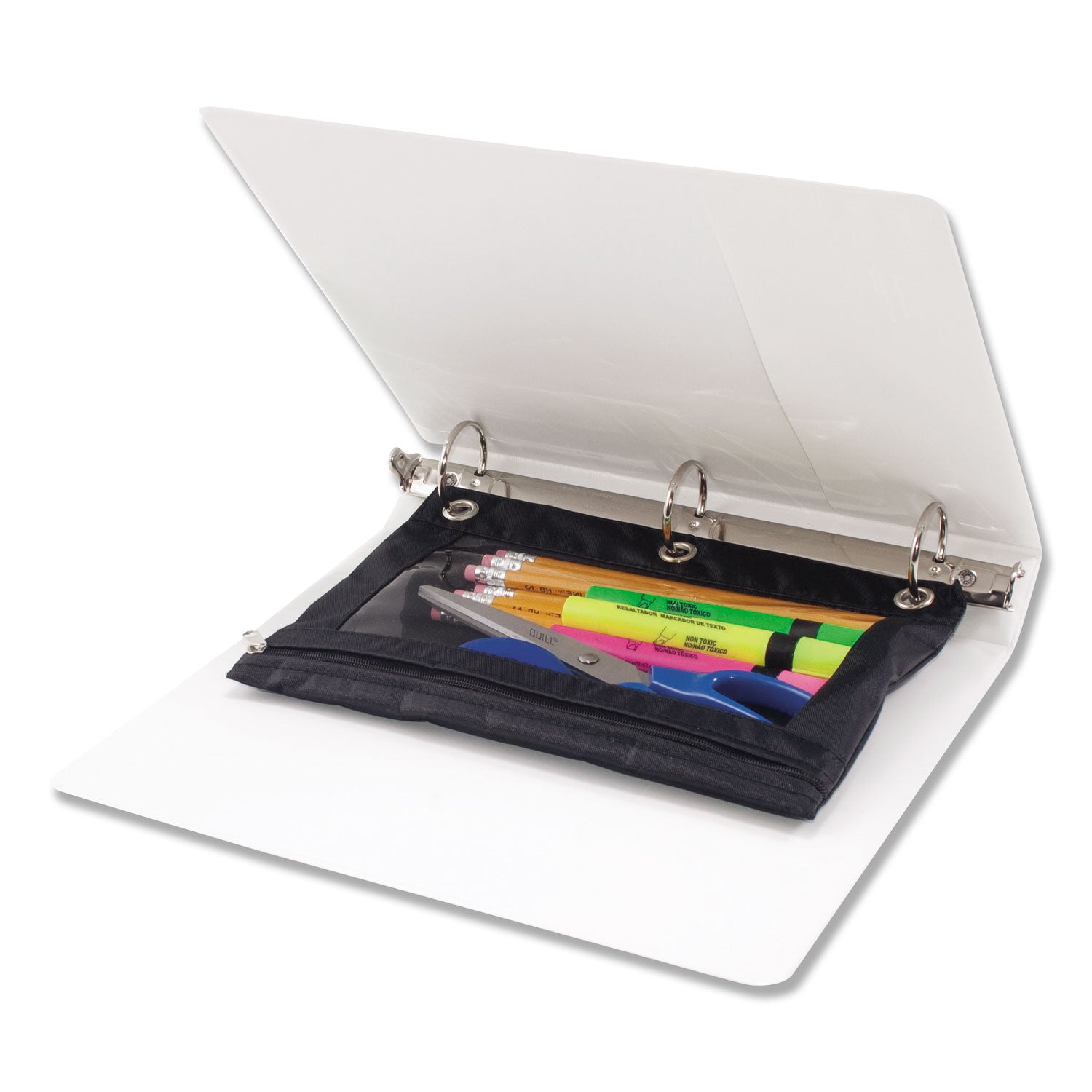 Advantus Binder Pencil Pouch, 10 x 7.38, Black/Clear (67024)