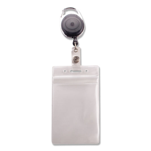 Advantus Resealable Badge Holder Combo Pack with Badge Reel, 30" Cord, Vertical, Frost 2.68" x 5" Holder, 2.38" x 3.75" Insert, 10/PK (91129)