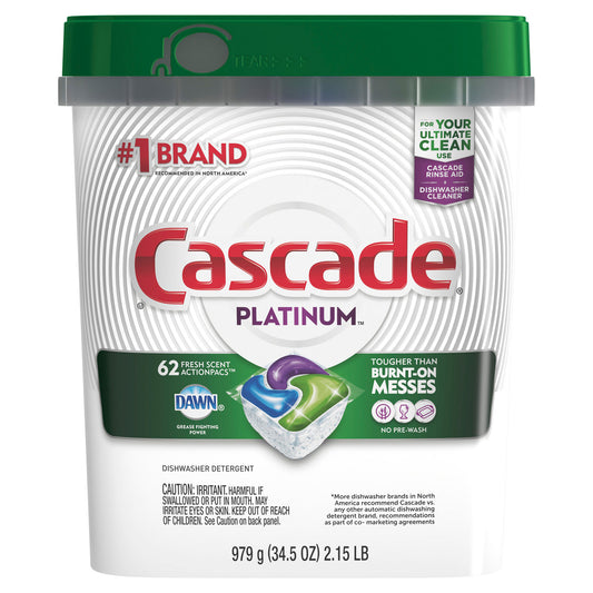 Cascade ActionPacs, Fresh Scent, 34.5 oz, 62 Packs/Bag, 3 Bags/Carton (97726)