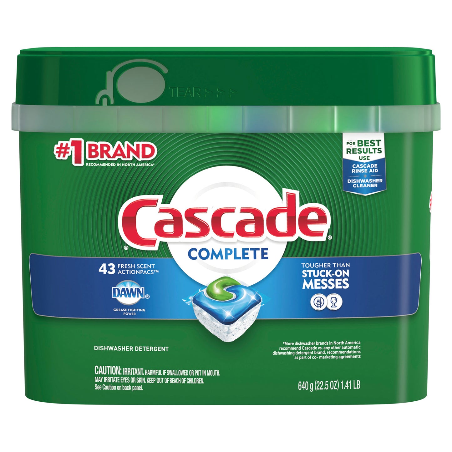 Cascade ActionPacs, Fresh Scent, 22.5 oz Tub, 43/Tub, 6 Tubs/Carton (06070)