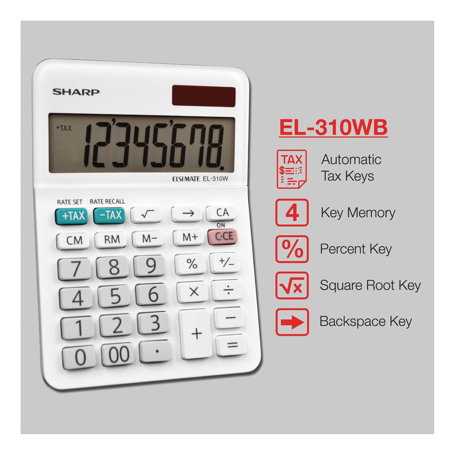 Sharp EL-310WB Mini Desktop Calculator, 8-Digit LCD