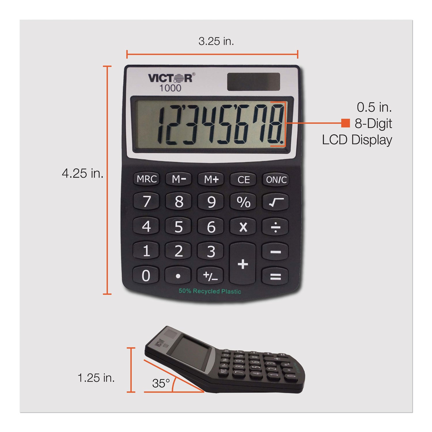 Victor 1000 Minidesk Calculator, 8-Digit LCD