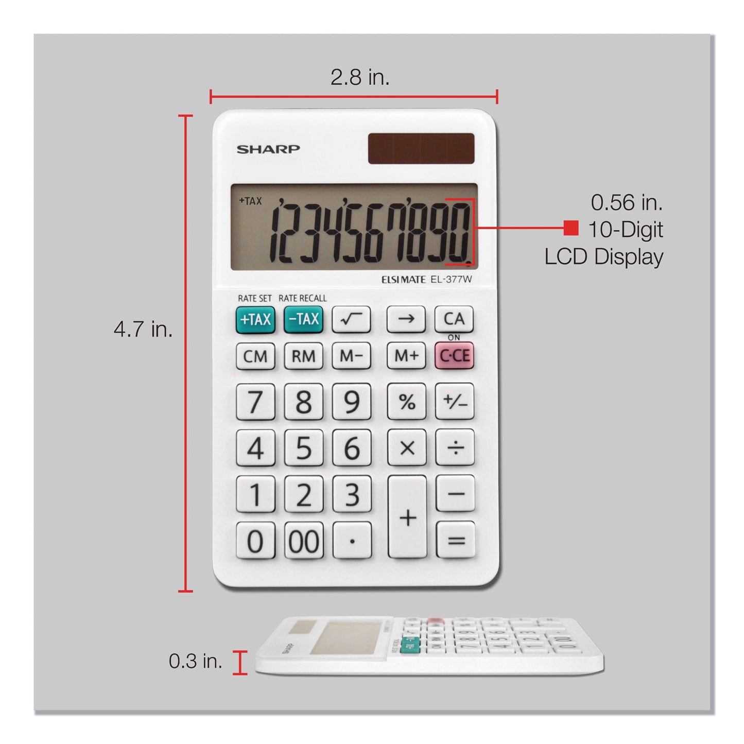 Sharp EL-377WB Large Pocket Calculator, 10-Digit LCD