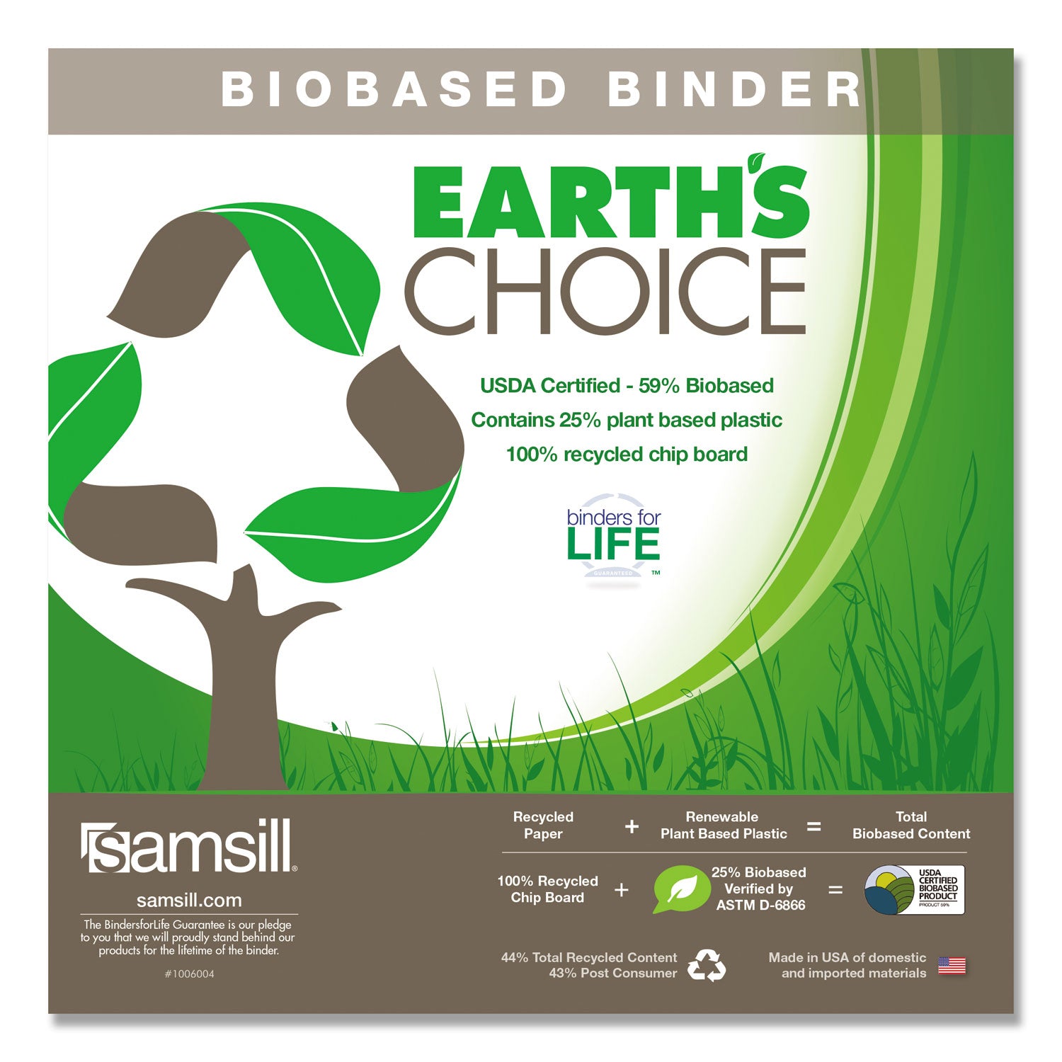 Samsill Earth's Choice Plant-Based D-Ring View Binder, 3 Rings, 2" Capacity, 11 x 8.5, White (16967)