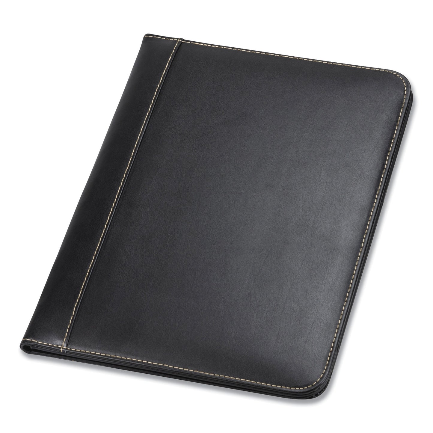 Samsill Contrast Stitch Leather Padfolio, 8 1/2 x 11, Leather, Black (71710)