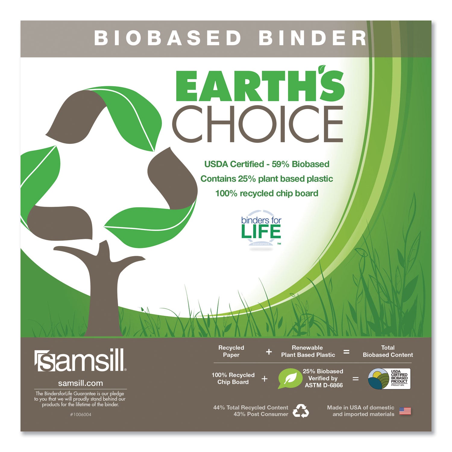 Samsill Earth's Choice Plant-Based Round Ring View Binder, 3 Rings, 0.5" Capacity, 11 x 8.5, White (18917)