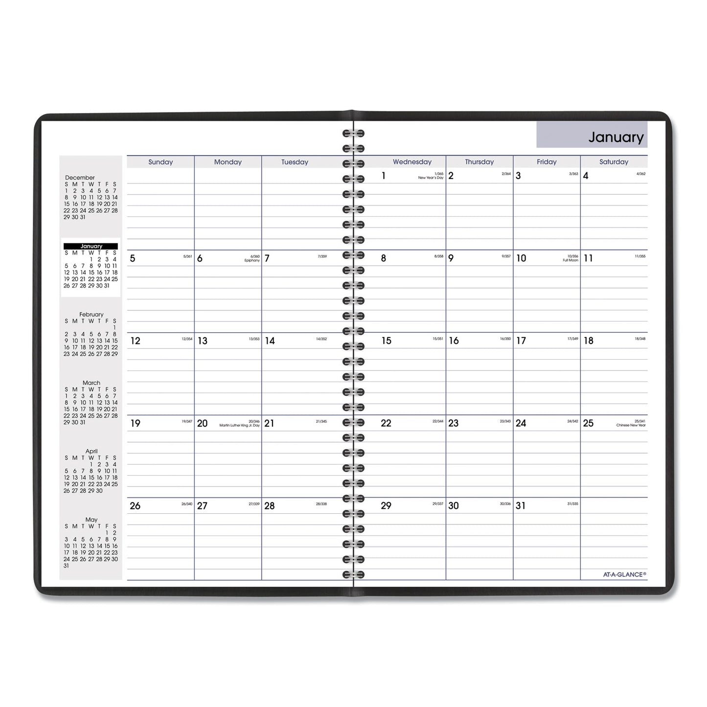 AT-A-GLANCE DayMinder Monthly Planner, Ruled Blocks, 12 x 8, Black Cover, 14-Month: Dec 2024 to Jan 2026 (G47000)