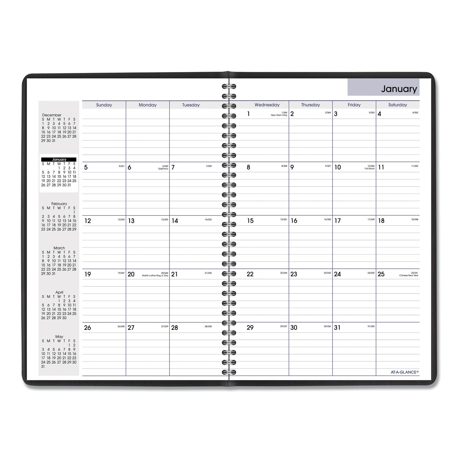 AT-A-GLANCE DayMinder Monthly Planner, Ruled Blocks, 12 x 8, Black Cover, 14-Month: Dec 2024 to Jan 2026 (G47000)