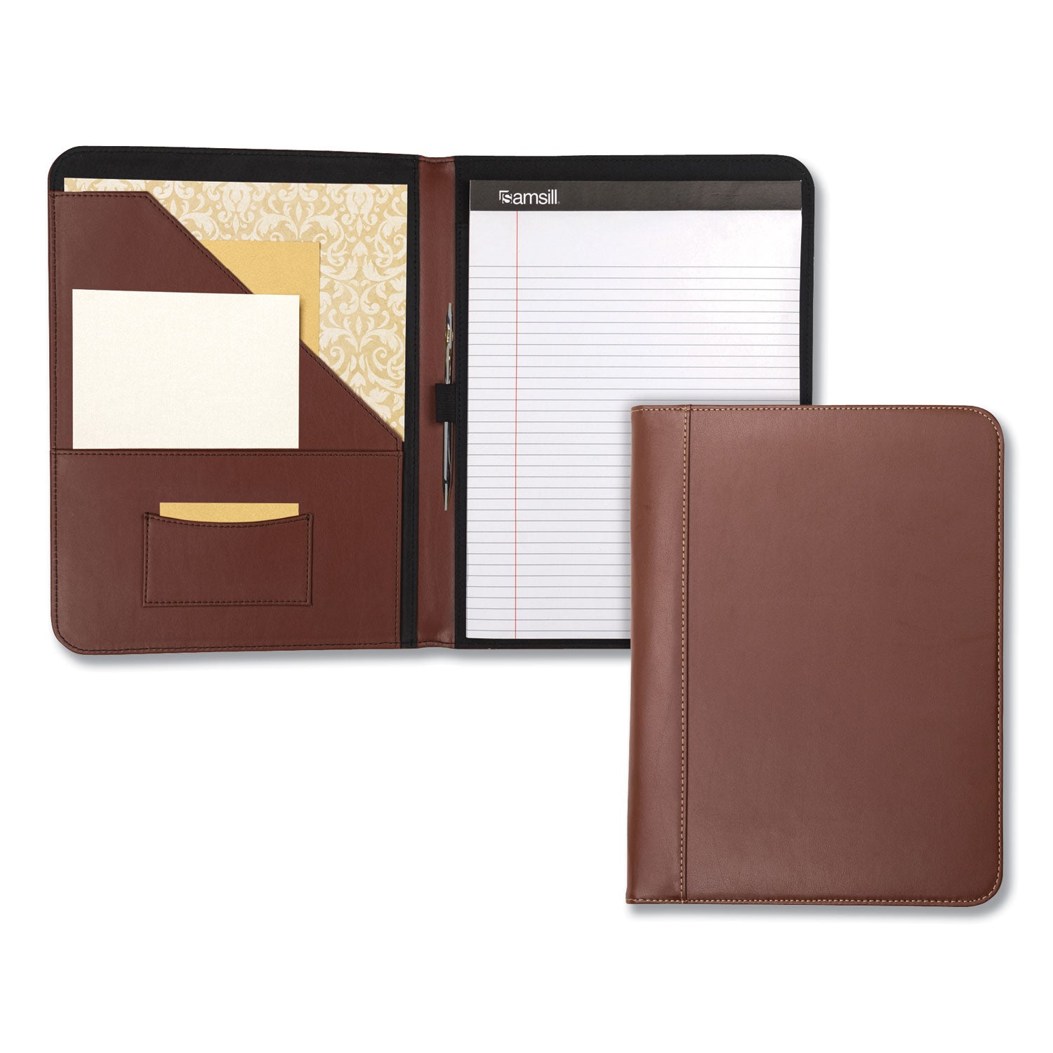 Samsill Contrast Stitch Leather Padfolio, 8 1/2 x 11, Leather, Tan (71716)