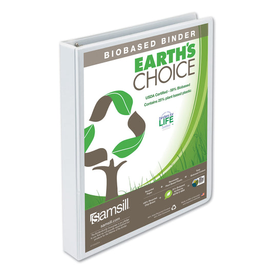 Samsill Earth's Choice Plant-Based Round Ring View Binder, 3 Rings, 1" Capacity, 11 x 8.5, White (18937)