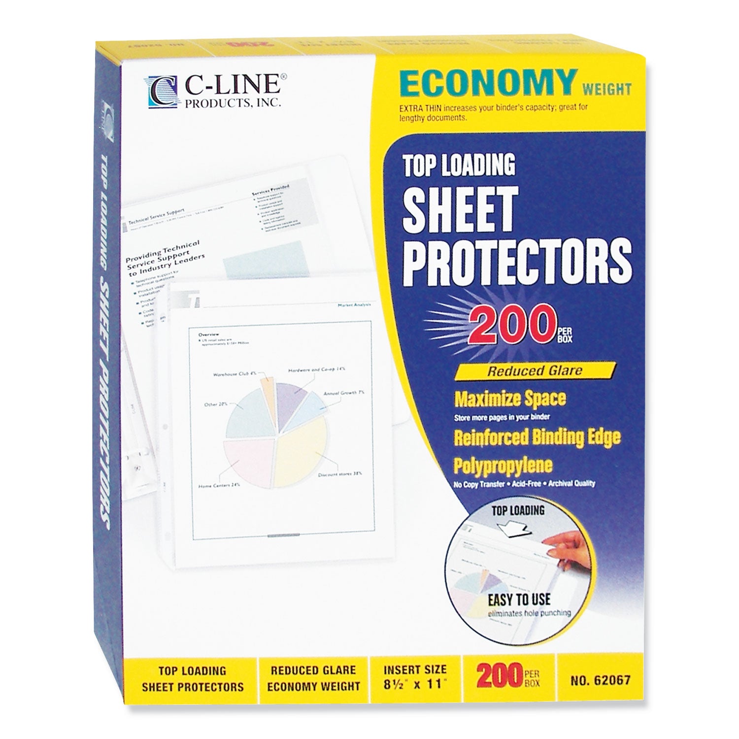 C-Line Economy Weight Poly Sheet Protectors, Reduced Glare, 2", 11 x 8.5, 200/Box (62067)