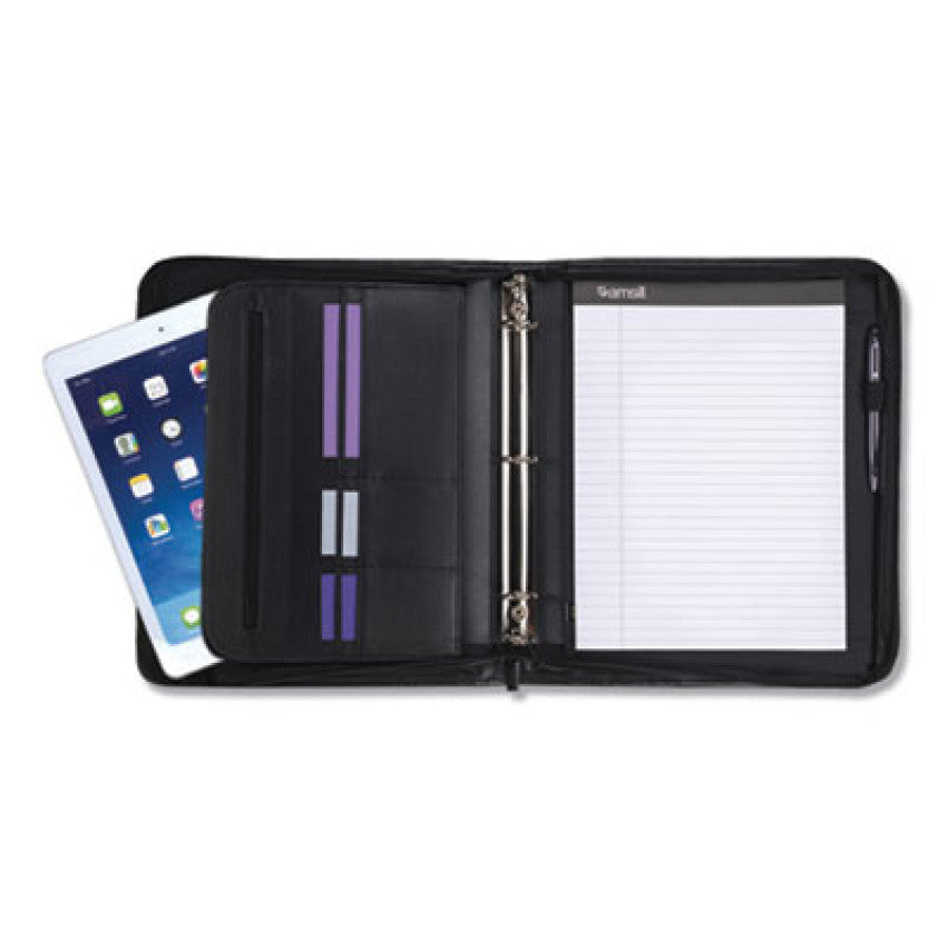 Professional Zippered Pad Holder/Ring Binder, Pockets, Writing Pad, Vinyl Black