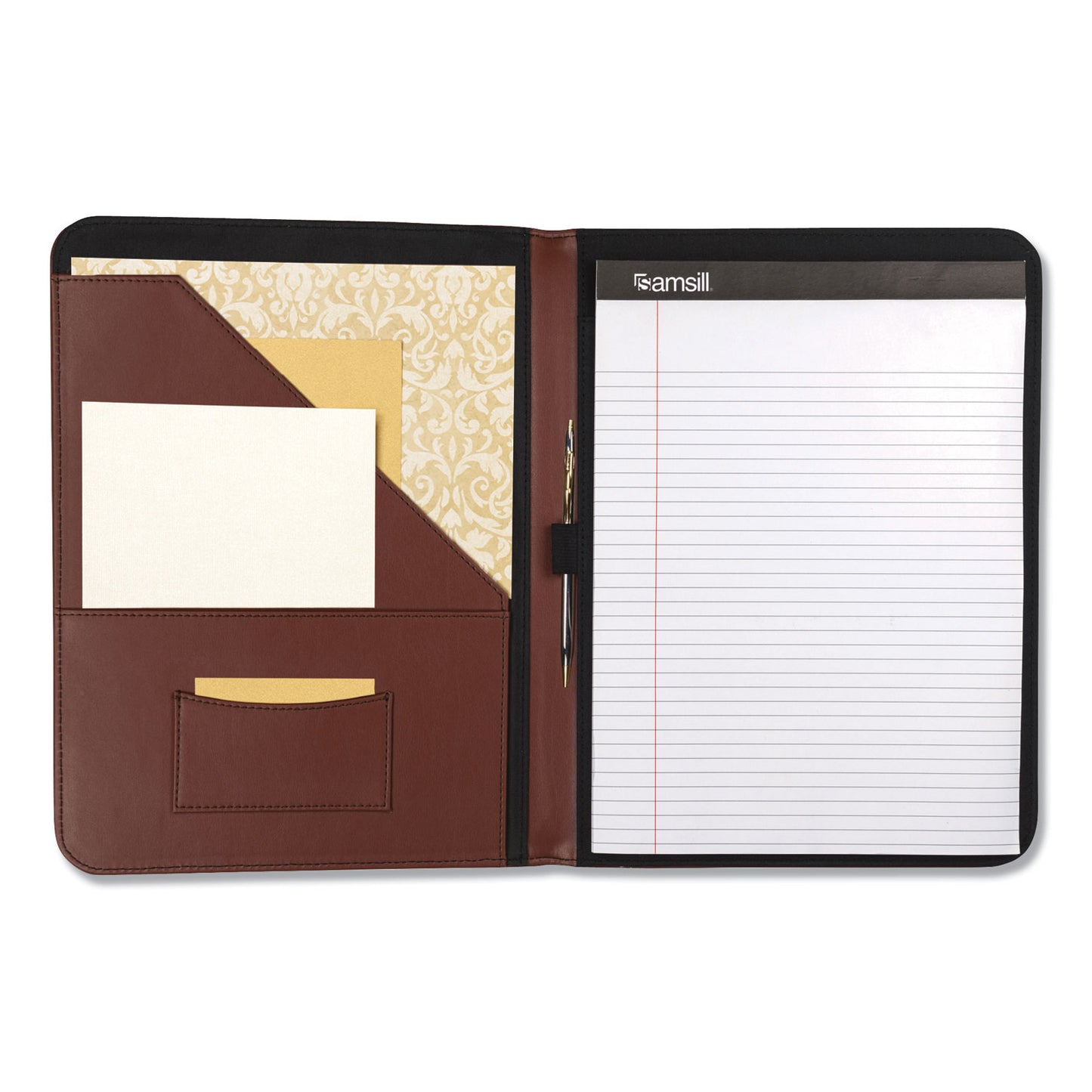 Samsill Contrast Stitch Leather Padfolio, 8 1/2 x 11, Leather, Tan (71716)