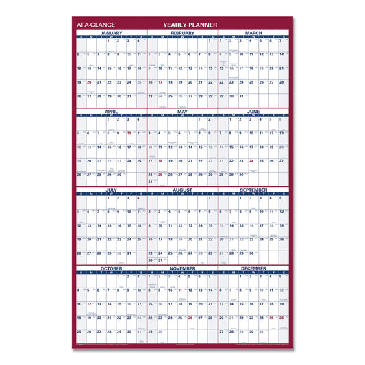 AT-A-GLANCE Erasable Vertical/Horizontal Wall Planner, 32 x 48, White/Blue/Red Sheets, 12-Month (Jan to Dec): 2025 (PM32628)