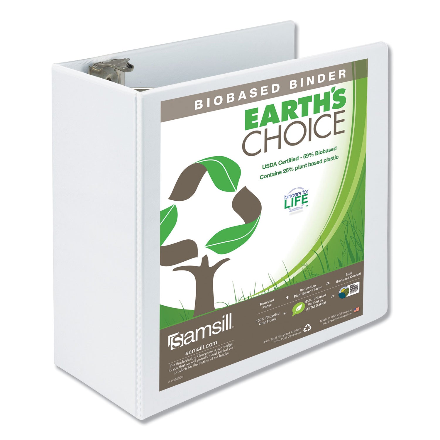 Samsill Earth's Choice Plant-Based Round Ring View Binder, 3 Rings, 5" Capacity, 11 x 8.5, White (18907)