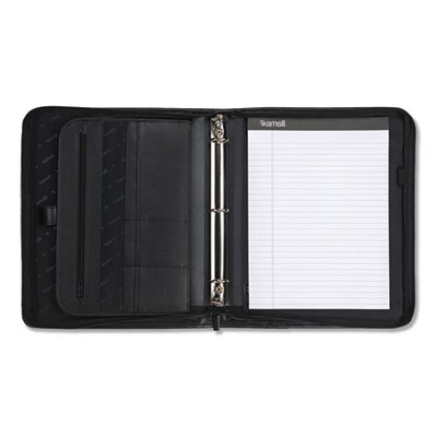 Professional Zippered Pad Holder/Ring Binder, Pockets, Writing Pad, Vinyl Black