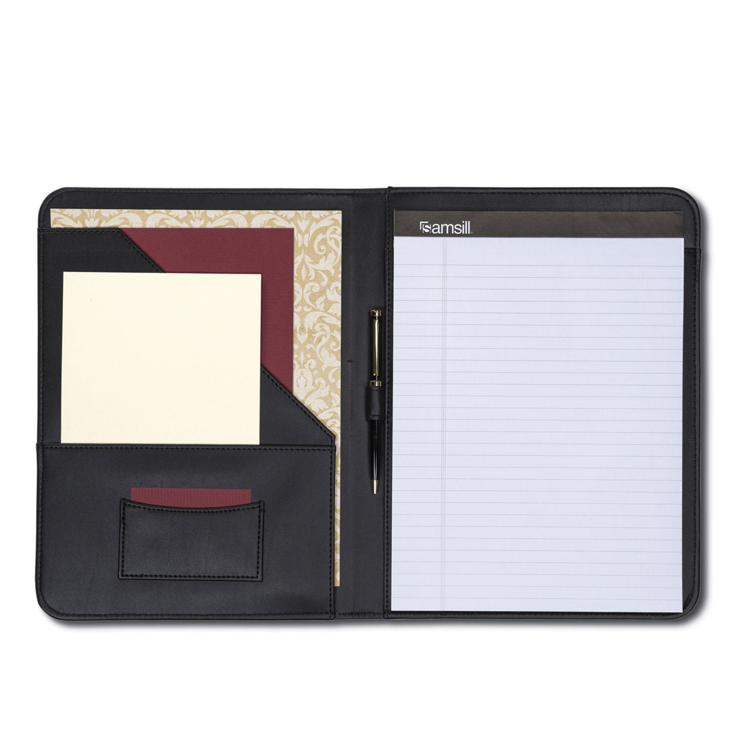 Samsill Contrast Stitch Leather Padfolio, 8 1/2 x 11, Leather, Black (71710)