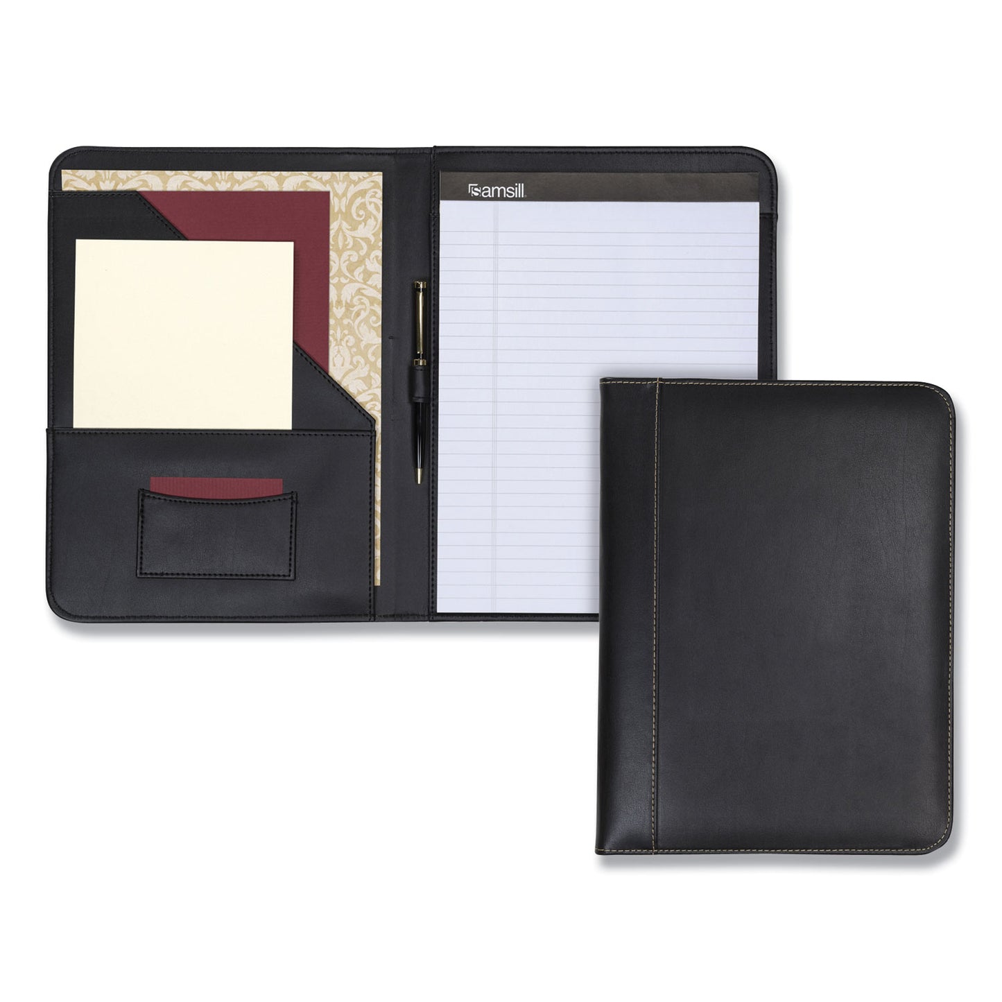 Samsill Contrast Stitch Leather Padfolio, 8 1/2 x 11, Leather, Black (71710)